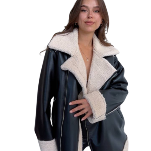 Faux-Leather Sherpa Jacket